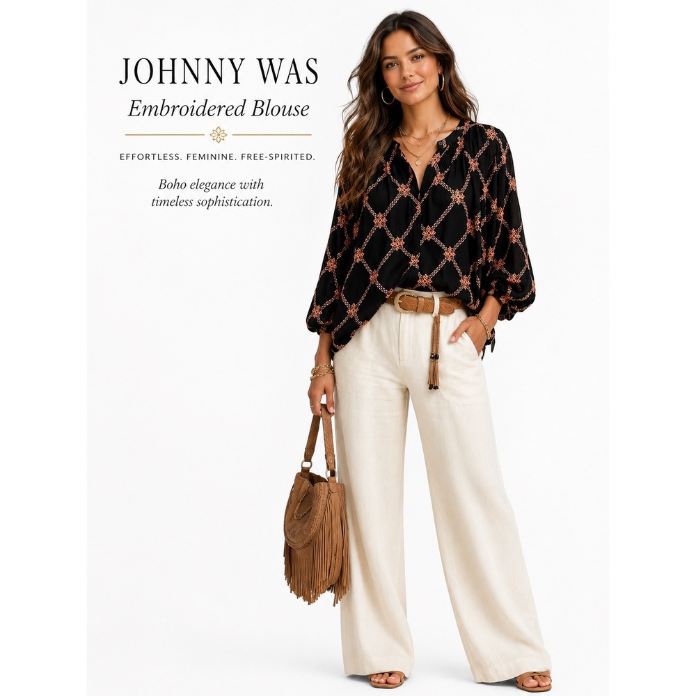 Johnny Was Black Embroidered Blouse L10022-8